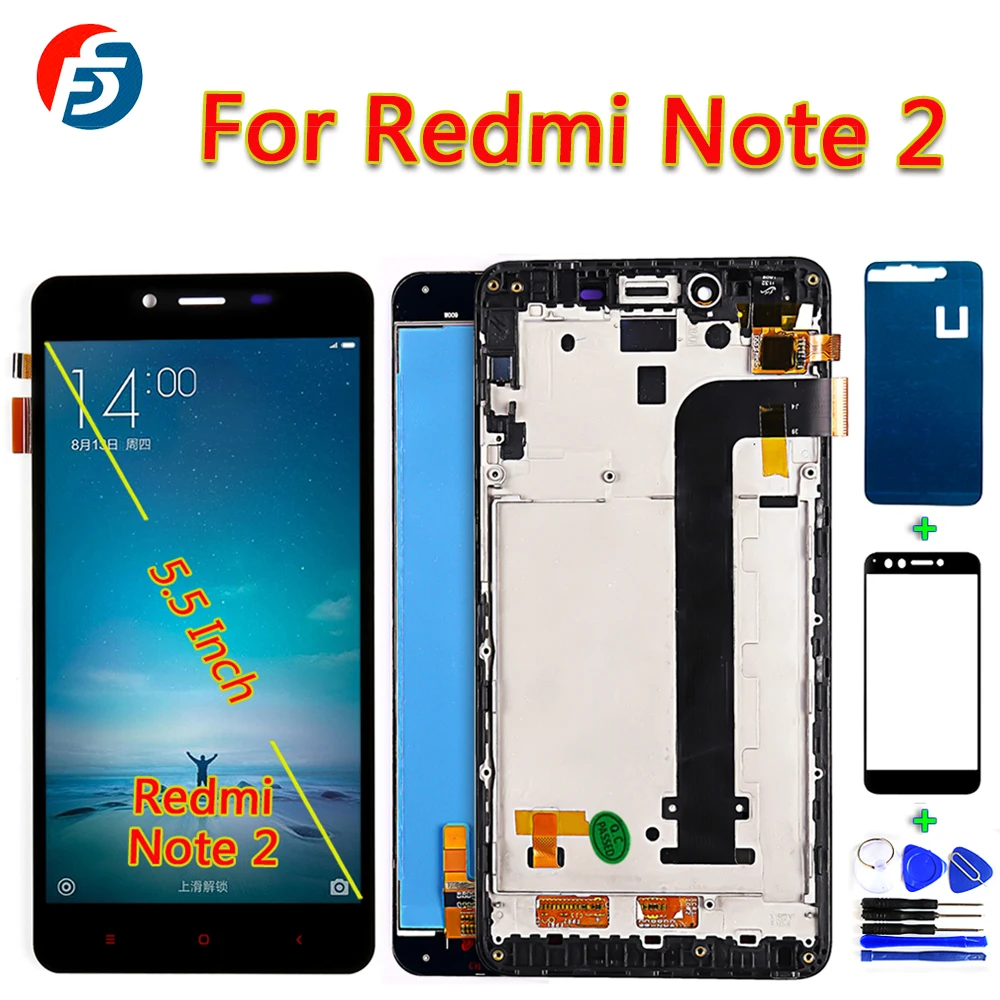 

ЖК-дисплей Fansu для Xiaomi Redmi Note 2, сенсорный экран 5,5 дюйма, дигитайзер в сборе, рамка 1920*1080 с бесплатной стеклянной пленкой и инструментами