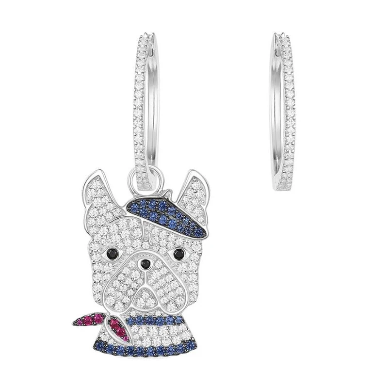 

SOELLE Brand 925 Sterling Silver Asymmetric Doggy Earrings Micro Blue Red Cubic Zirconia Stones Women Fine Jewelry Collection