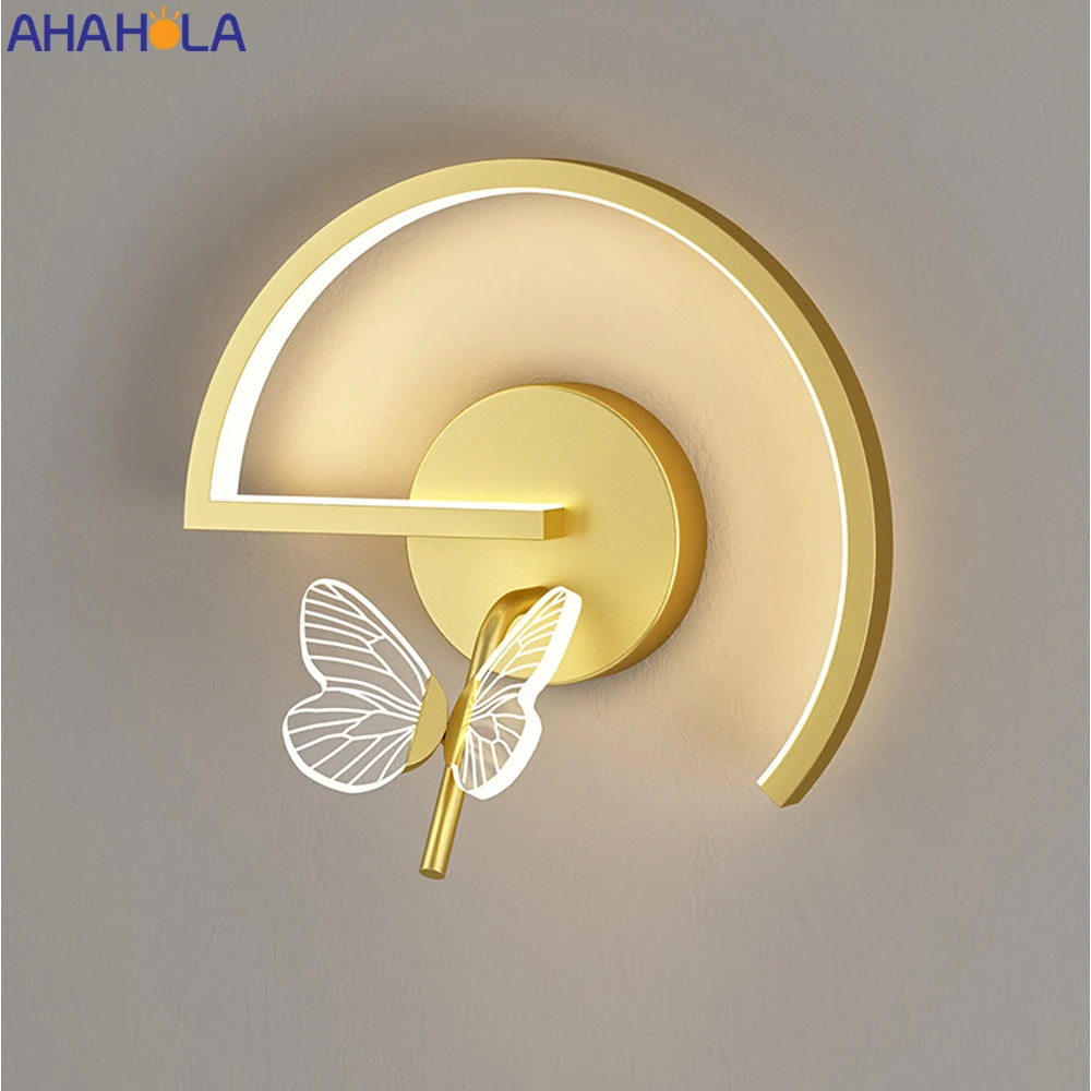 

Modern Led Wall Lights For Living Room Bedroom Bedside Butterfly Black Gold Wall Sconce Lamp Aisle Indoor Lighting Home Decor