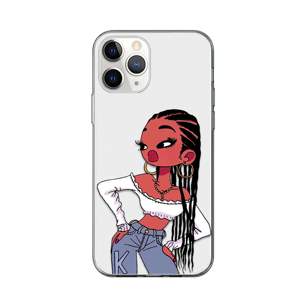 

Black Girl Case For iPhone 12 11 Pro Max Cover for iPhone 12 Pro X XR XS MAX 7 8 6 S Plus 5 SE 2020 Soft Silicon TPU Phone Funda