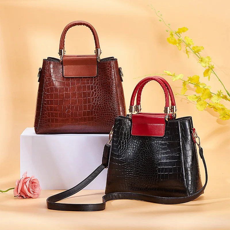 FUNMARDI Luxury Brand Handbag Women Alligator Patchwork Shoulder Bag Crossbody New PU Women Bag Trunk Tote Bag Hairball WLHB2025