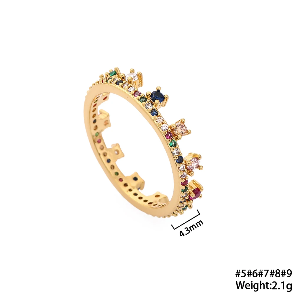 

Wholesale New Europe Crown Rings Cz Women Gold Band Rhinestone Colorful Rings Trendy Wedding Gift Statement Jewelry Dropshipping