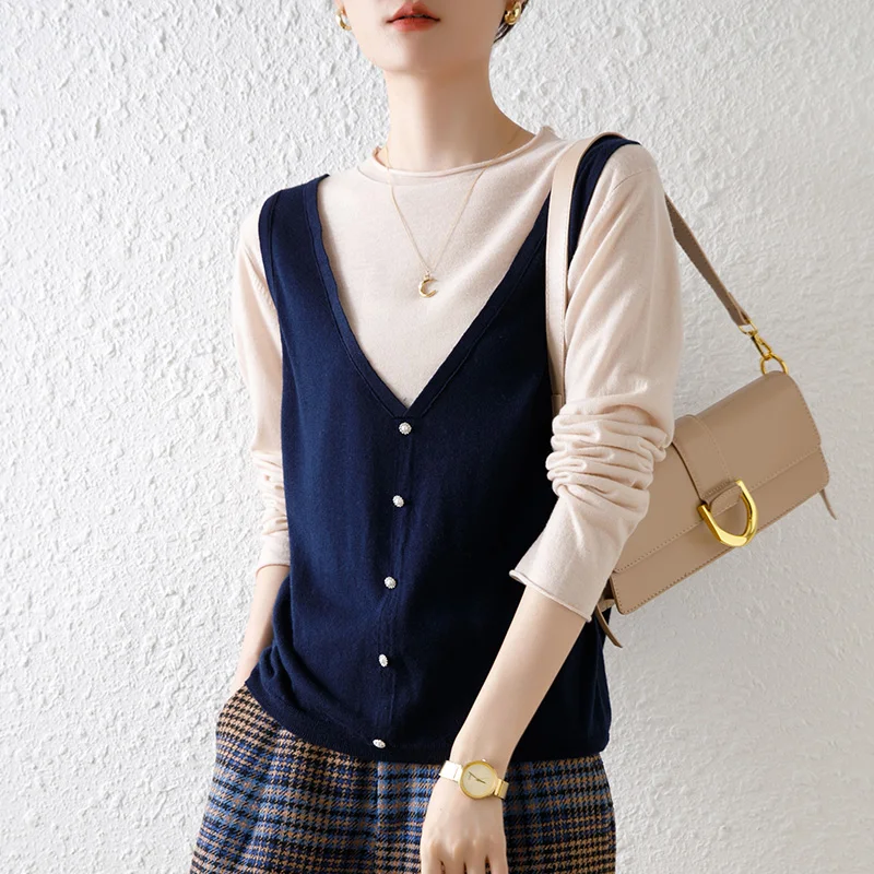 

Новый осенний свитер 2021, французский кардиган с V-образным вырезом, приталенный пуловер в стиле ретро