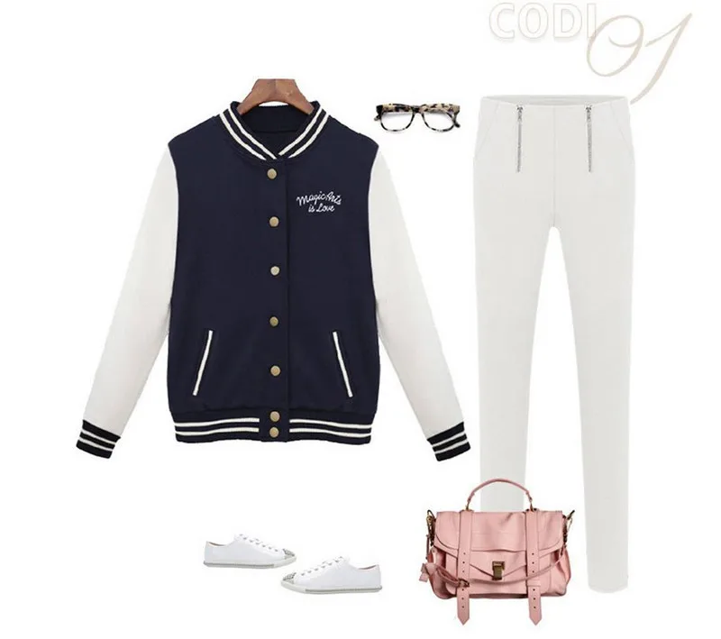 

Casual Fashion Oufisun Autumn Winter C Women's Jackts Mandarin Collar Zipper College style baseball uniform Jacket Women Tops