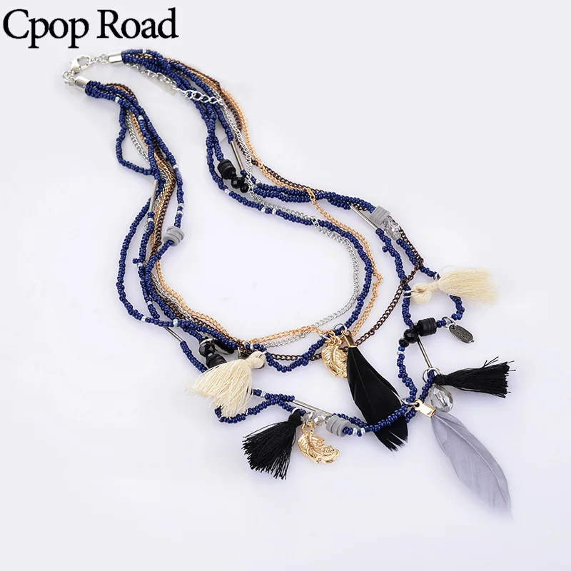 Cpop ожерелье с кулоном из перьев в этническом стиле разноцветная цепочка