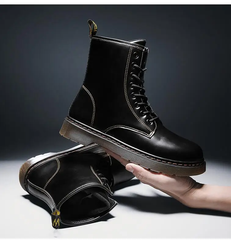 

Autumn and winter men's British tooling trend wild Martin boots men's black PU high-top motorcycle leather boots