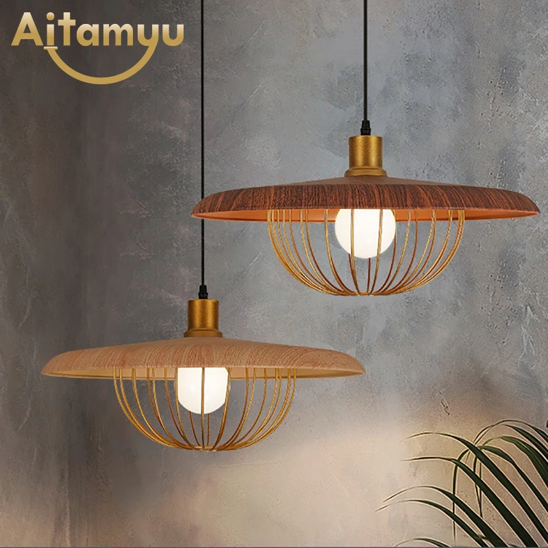 Скандинавская древесина с железными люстрами креативная Подвесная лампа для