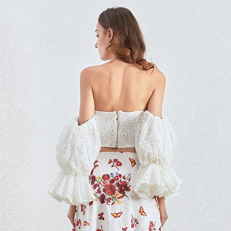 TWOTWINSTYLE Sexy Lace Women Blouses Slash Neck Off Should Flare Long Sleeve Tunic Short Shirt For Female Clothing 2020 Fashion |