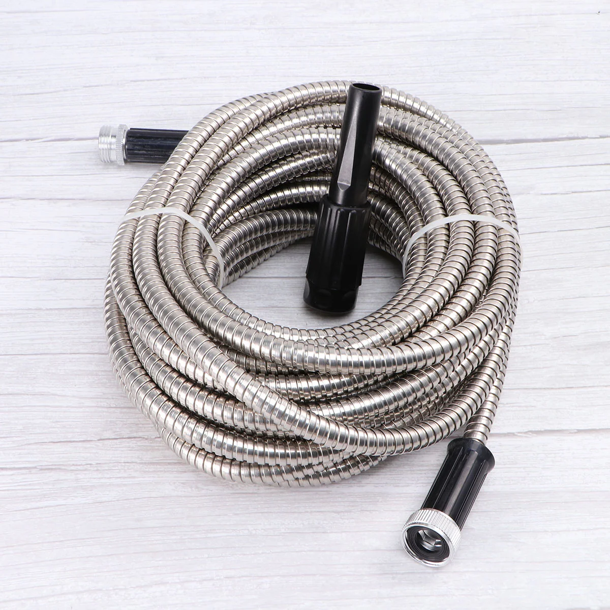 

25Ft Stainless Steel Lightweight Garden Hose Heavy Duty Metal Watering Hose Garden Water Hose Pipe Free Spray Nozzle Home Silver