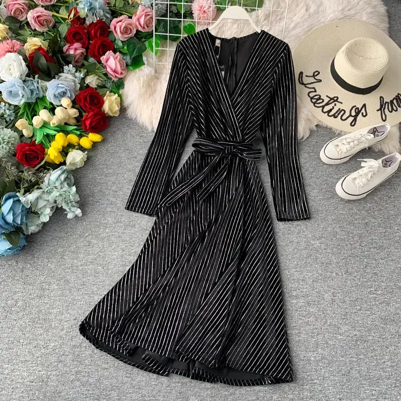 Gagarich женское платье осень 2019 золото бархат мода высокая талия v-образный вырез