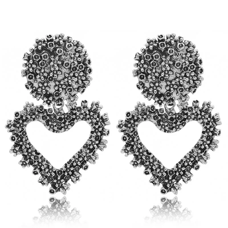 Женские винтажные серьги-подвески Висячие геометрические серьги в виде сердца