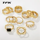 Набор открытых колец TFK в европейском и американском стиле, комплект из 10 штук с цирконием, Женское кольцо с хвостом, штабелируемое