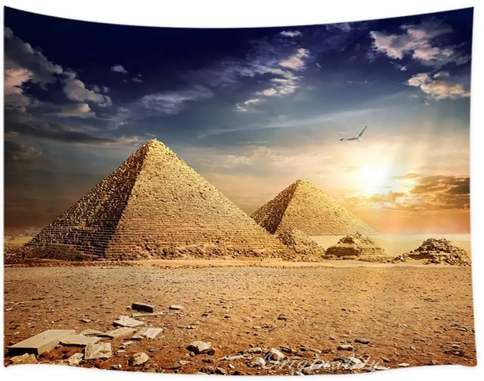 

Egyptian Pyramids History In Desert And Flying Eagle Bird Nature Sunshine Home Decor Tapestries Wall Hanging For Room