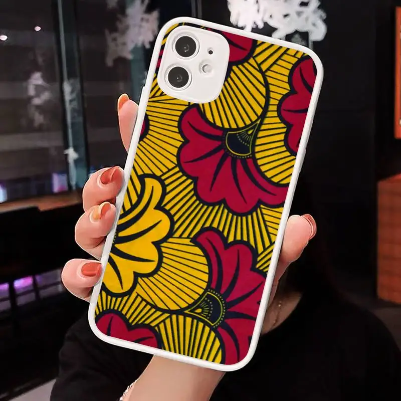 

color African style fabric print Phone Case Matte Transparent for iPhone 7 8 11 12 s mini pro X XS XR MAX Plus cover funda