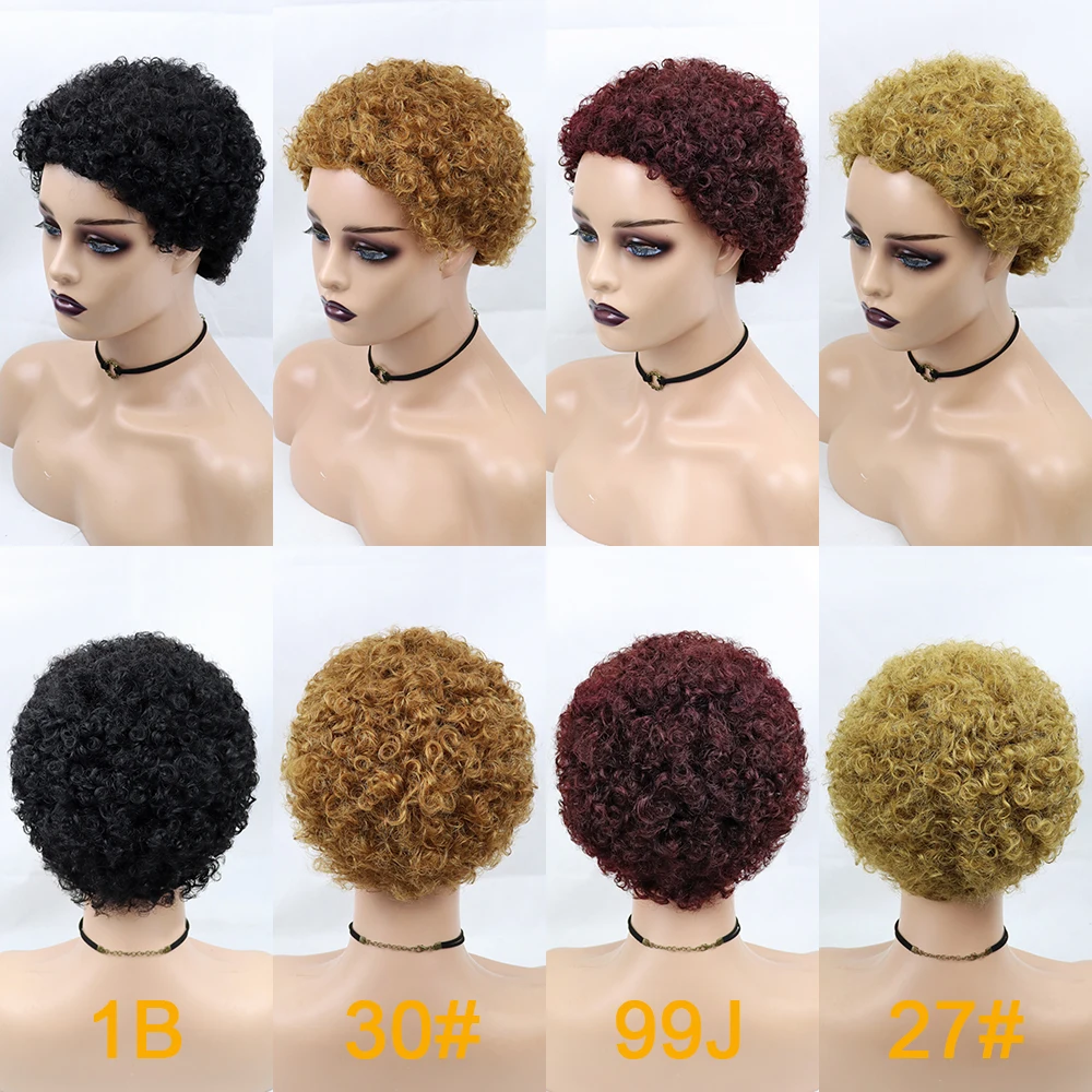 

Afro Kinky Curly Wigs Short Cut Wig 100% Brazilian Curly Human Hair Wig For Black Women Full Machine Wigs Short Pixie Cut Wig