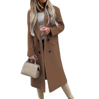 women oversize coat solid color double breasted autumn winter warm suit collar long sleeve long coat for daily wear