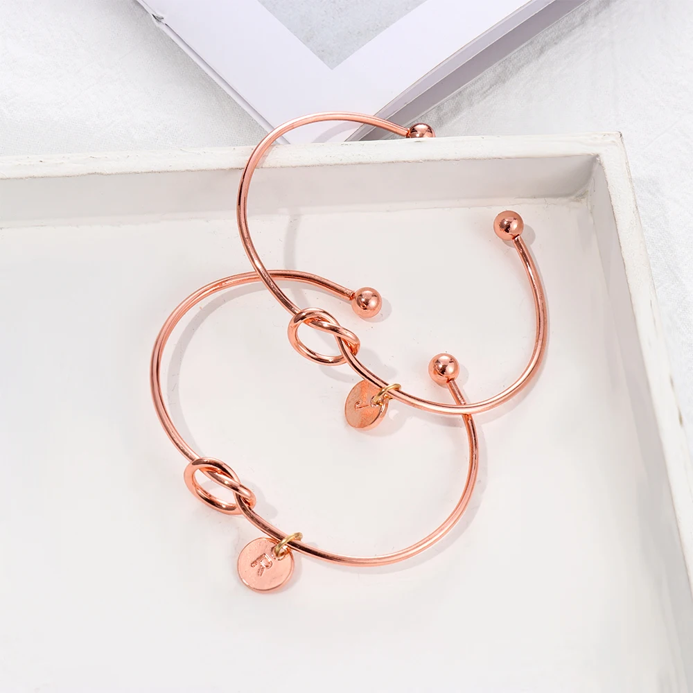 26 букв Открытый браслет розовое золото манжета прекрасный узел сплав простые