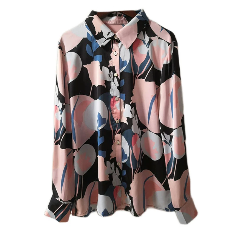 

AELESEEN Ladies Spring Summer Shirt Runway Fashion Elegant Women Long Sleeve Flower Print Office Ladies Blouse