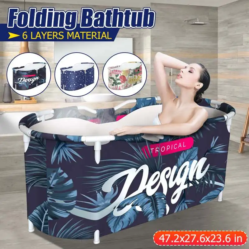 

47.2in Portable Folding Bathtub Double Non-Inflatable Bath Tub Household Foldable Large Full Body Bath Barrel With Frame Adults