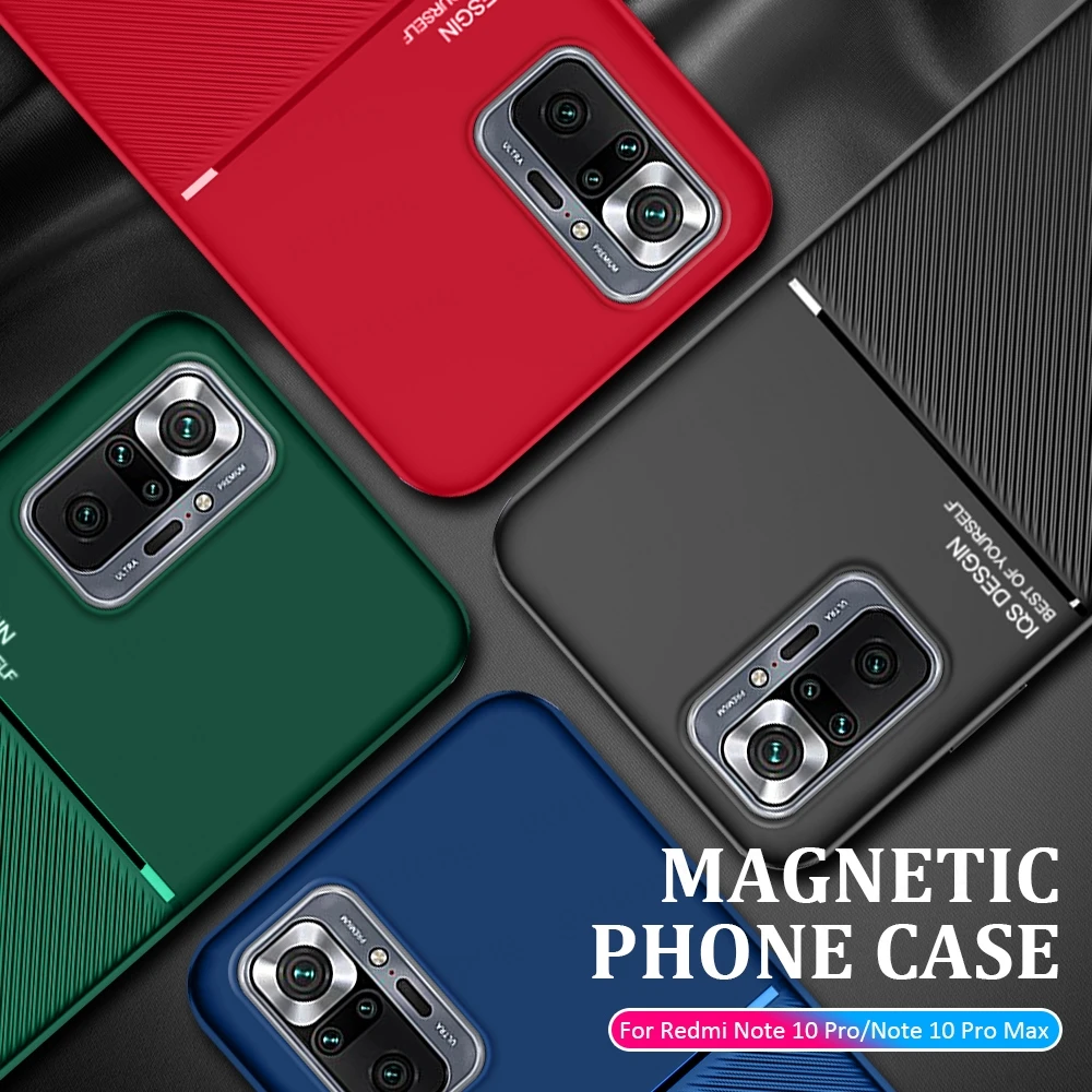 

car magnetic holder cover for redmi note 10 pro case leather texture silicone shockproof coque for redmi note10 pro max note 10s