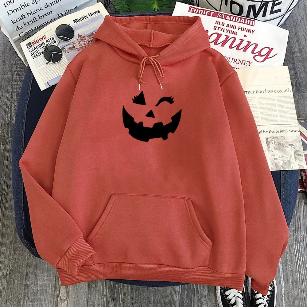 

Halloween Winking Pumpkin Hoodie 2021 Halloween Costume Sweatshirt Cartoon Casual Pullovers Plus Size Hoodies Womens Winter