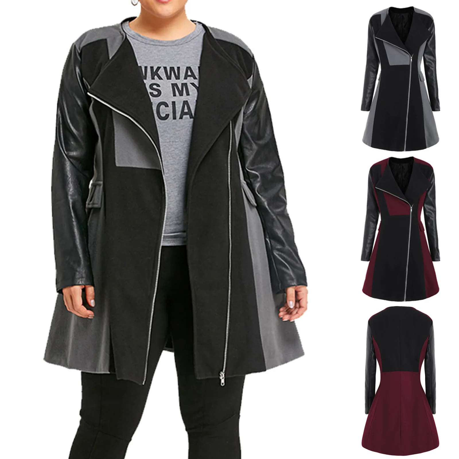 

Fashion Womens Ladies Long Sleeve Zipper Warm Plus Size Jackets Outwear Winter Splicing Windbreaker Long Coats Chaqueta#g3