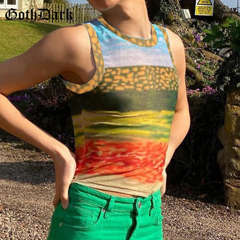 

Goth Dark Gothic Harajuku E-Girl Women Tank Tops Fairy Grunge Aesthetic Color Match Vests Indie Style Vintage Summer Bodycon Top