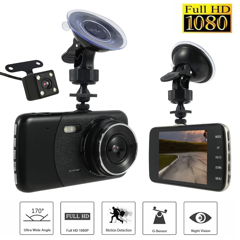 170 градусов с двумя объективами HD 1080P Камера Видеорегистраторы для автомобилей 4