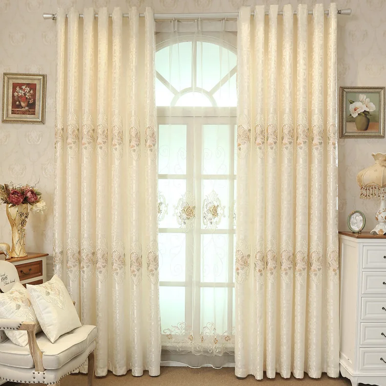 

European Idyllic Style Embroidery Shading Curtains for Living Dining Room Bedroom Translucidus French Window Curtains