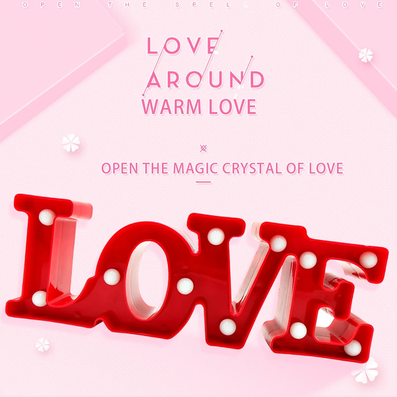 

3D Love Heart LED Letter Lamps Indoor Decorative Sign Night Light Wedding Party Festival Decor Gift Romantic Night Lamp