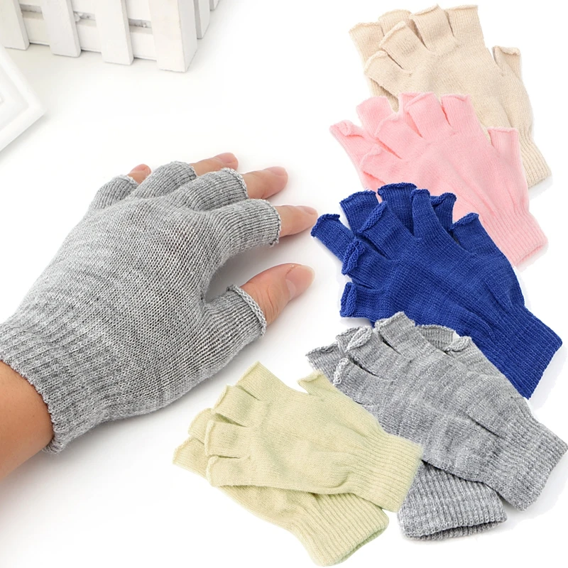 

Autumn Winter Women Men Thin Elastic Fingerless Gloves 2020 Half Finger Knitted Stretch Soft Warm Solid Unisex Fashion Casual