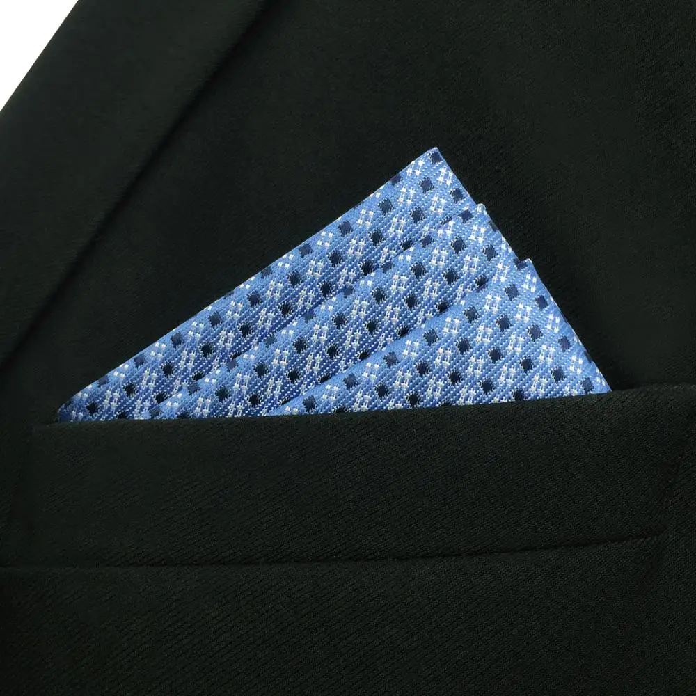 B6 небесно голубой синий горошек Шелковый Для мужчин галстук бабочка комплект