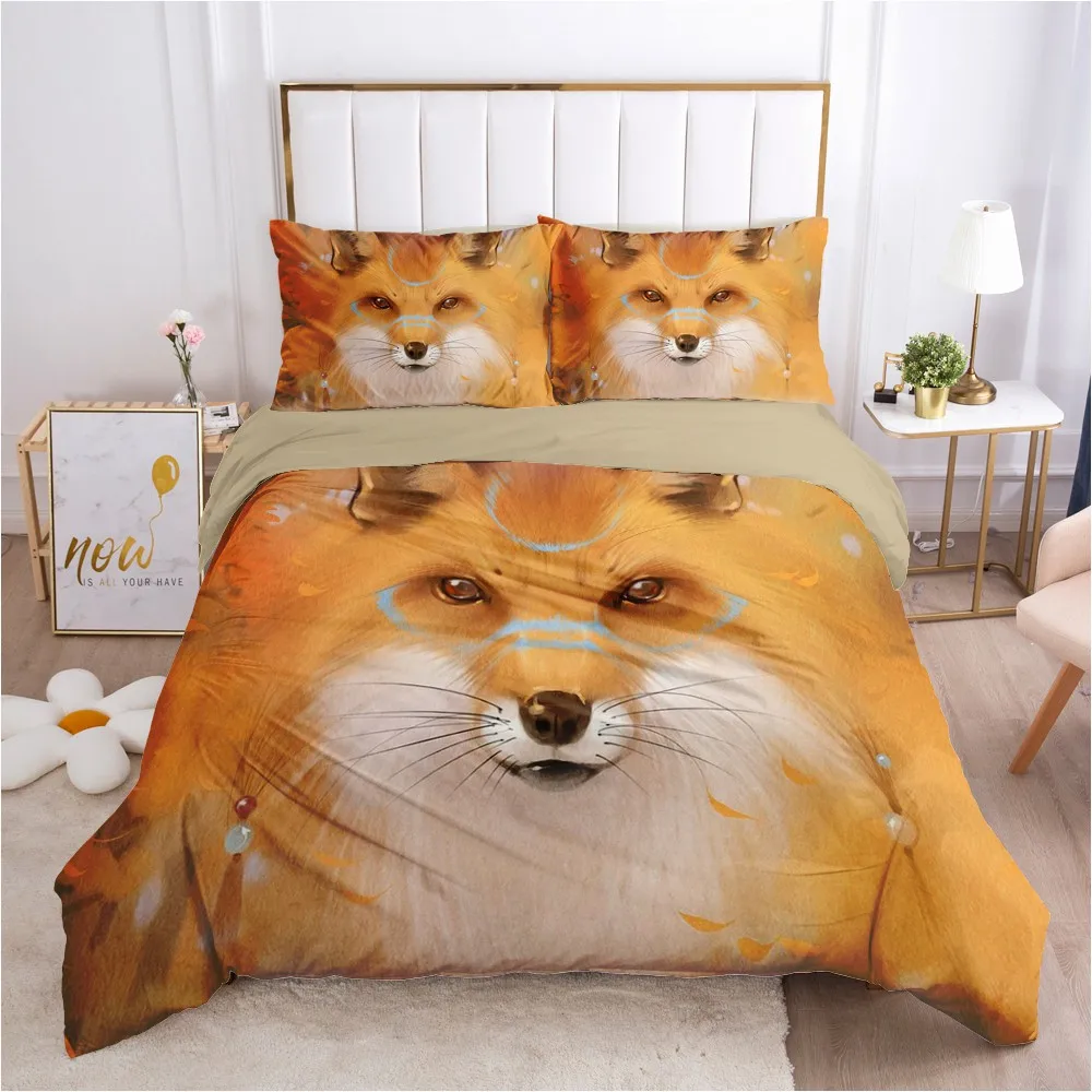 3D Couple Foxes Bedding Set Pillow Sham Camel Duvet/Quilt Cover Sets Bed Linen King Queen Full Single Size Fox Home Texitle | Дом и сад