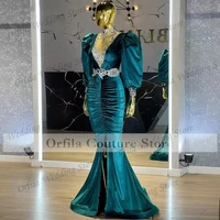 orfila velvet arabic evening dresses 2021 long sleeves beads crystal prom party dress formal prom dress vestidos de noche