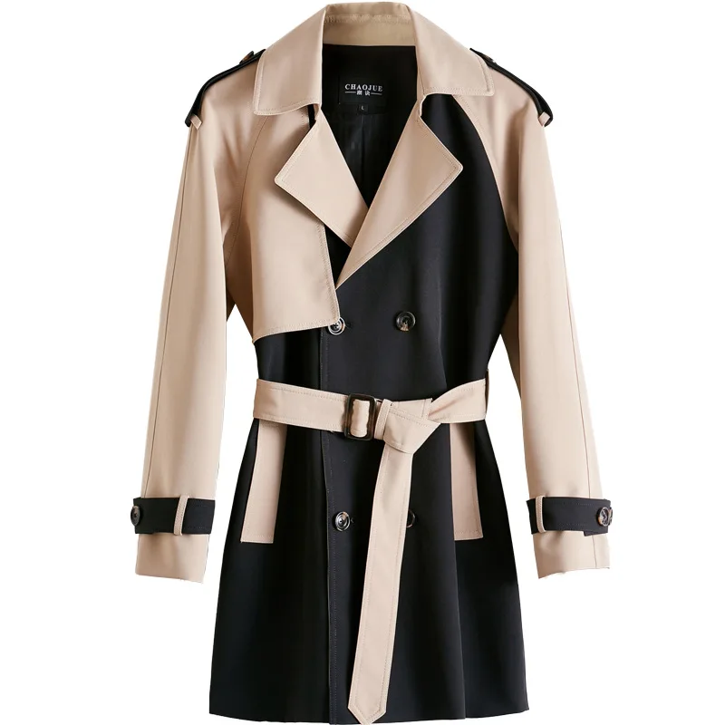 

Color matching windbreaker men's long sleeve 2019 spring and autumn new handsome double breasted coat large 1178