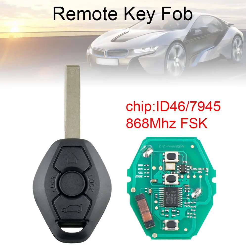 

868Mhz FSK Plastic+ Metal Car Remote Key Fob with ID46/7945 Chip and HU92 Blade Fit for BMW 3/5 Series