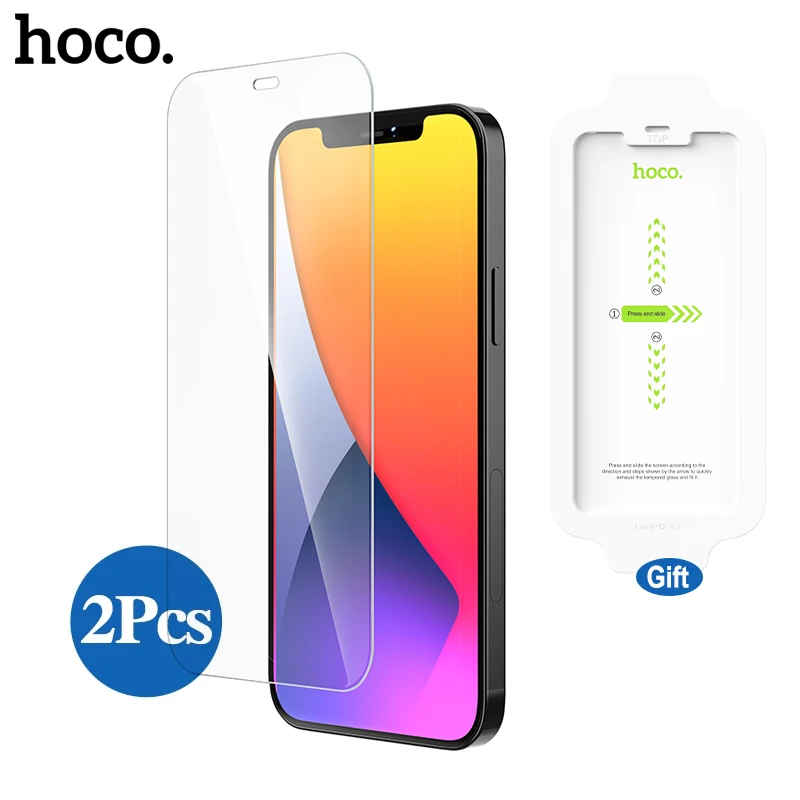 

Hoco 2PCS Clear Tempered Glass Protective Films For iPhone 12 Pro Max Full Screen Anti Scratch Front Protectors with Film Tool