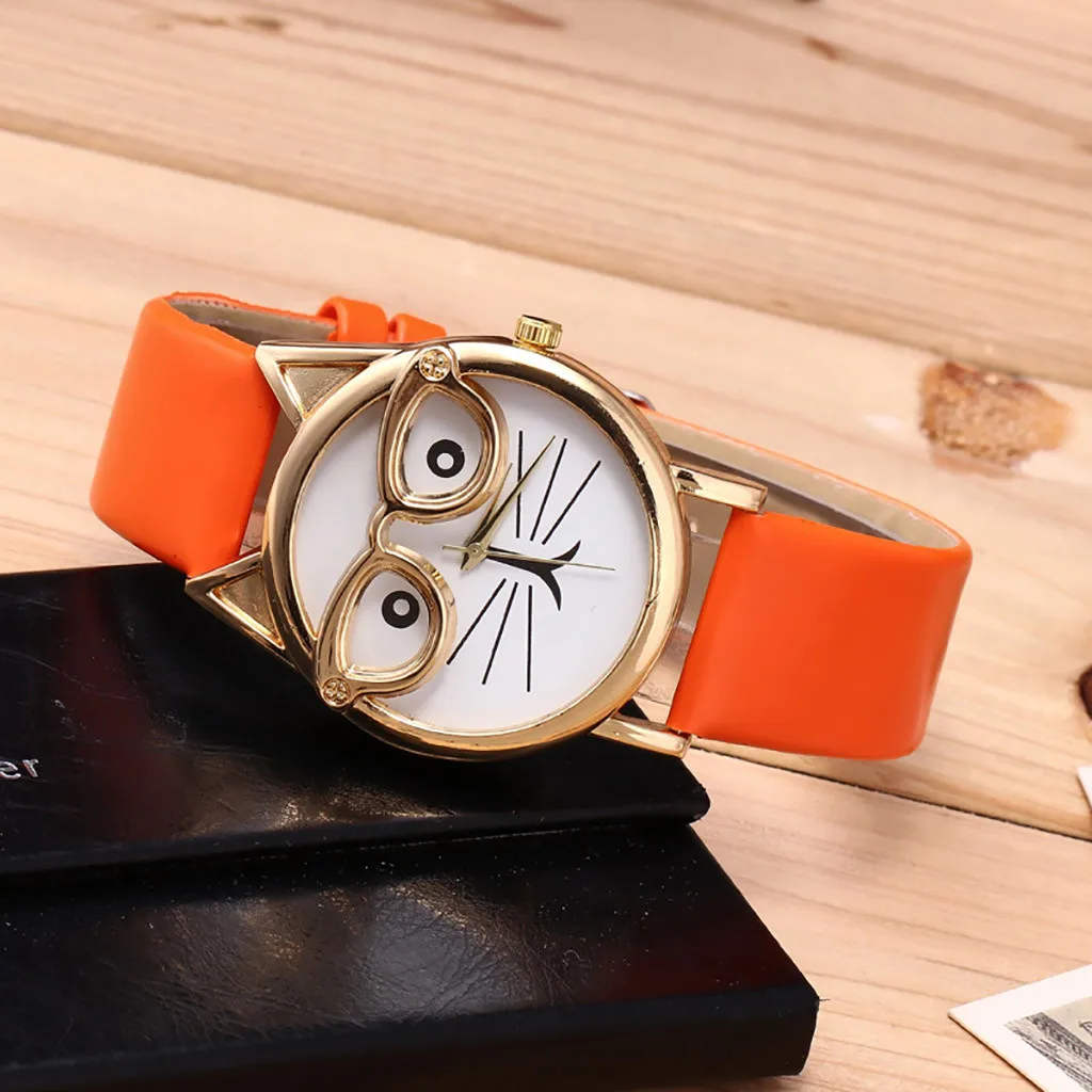 

Women Watch Fashion Lovely Cat With Glasses Strap Dial Women's Quartz Watch Gift Luxurious Fashion Wristwatch Relogio Feminino