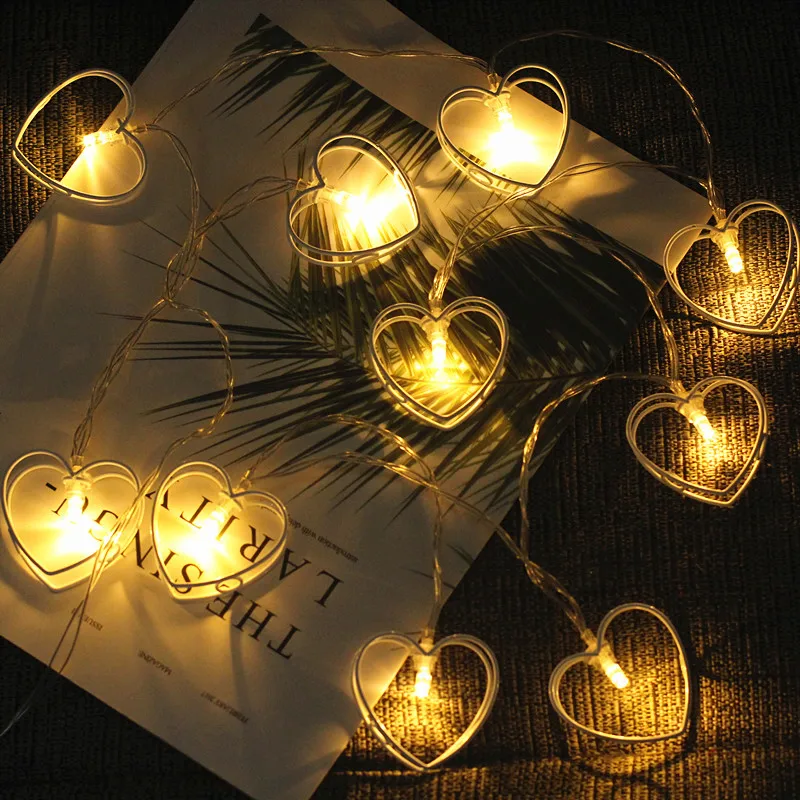 Wrought Iron Heart Love String Lights Battery Operated LED Garland Fairy New Year Christmas Home Decorations 2022 | Дом и сад