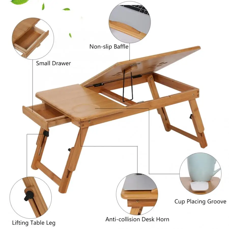 

1Pc Adjustable Bamboo Desk Shelf Dormitory Bed laptop stand Two Flowers Book Reading laptop table