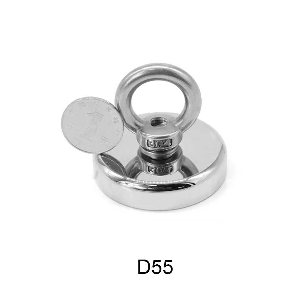 

1/2PCS D55 Strong Powerful Neodymium Magnet Hook Salvage Sea Fishing Magnets Holder Pulling Mounting Pot with Ring Dia 55 mm