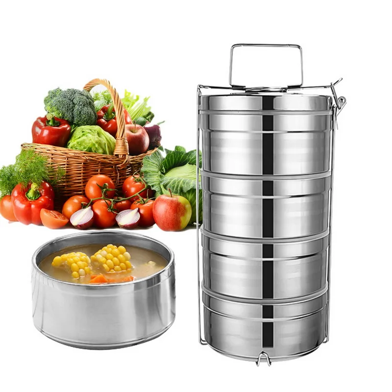 Изолированный Ланч бокс контейнер для хранения еды 2/3/4 уровня нержавеющая сталь