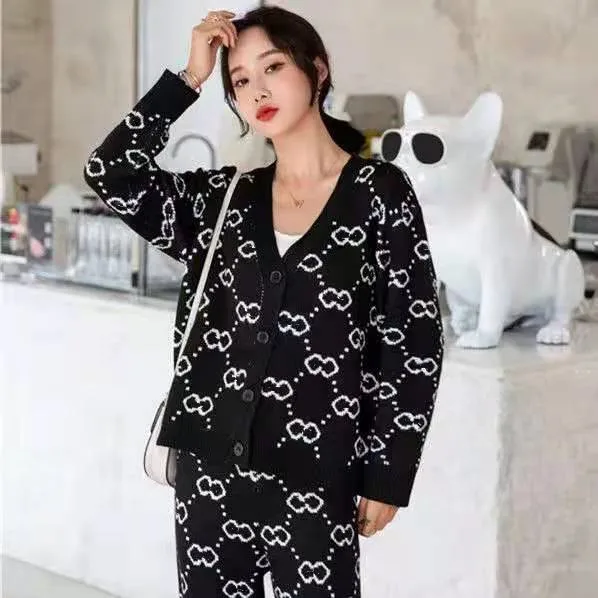 

Autumn and Winter New Women's Loose Knit Sweater Pants Thickened Sweater Suit