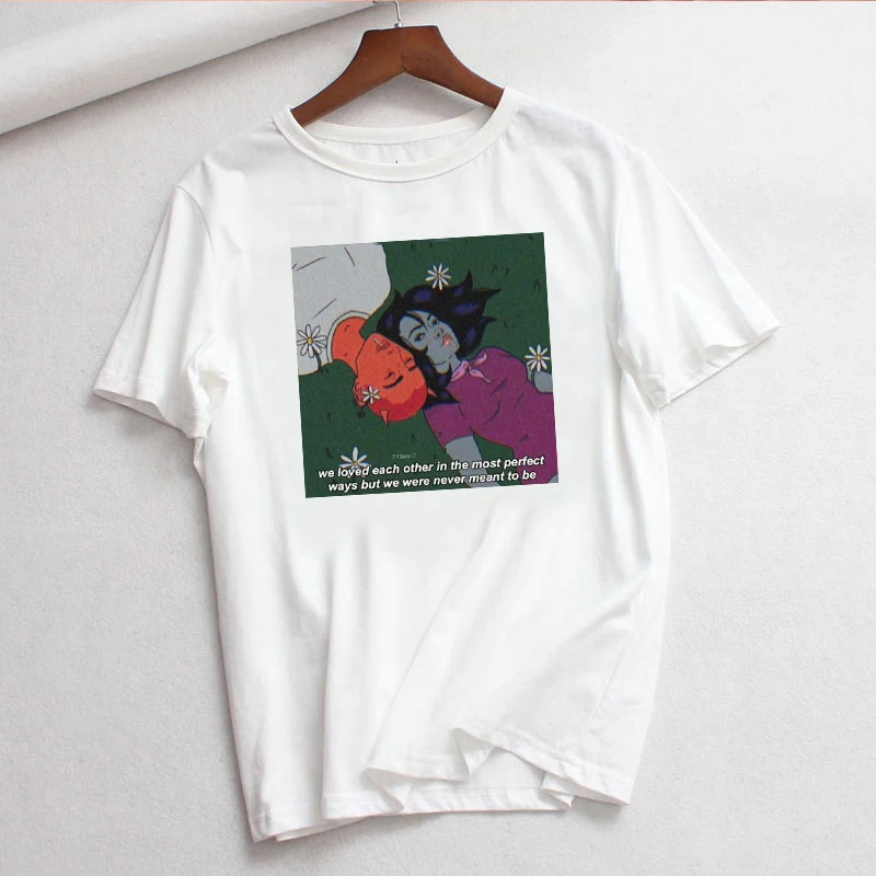 

Summer Harajuku New Devil Letter Print Fun Cartoon Casual bf Ulzzang Female Vintage Punk T-Shirt Loose Streetwear Tops tees