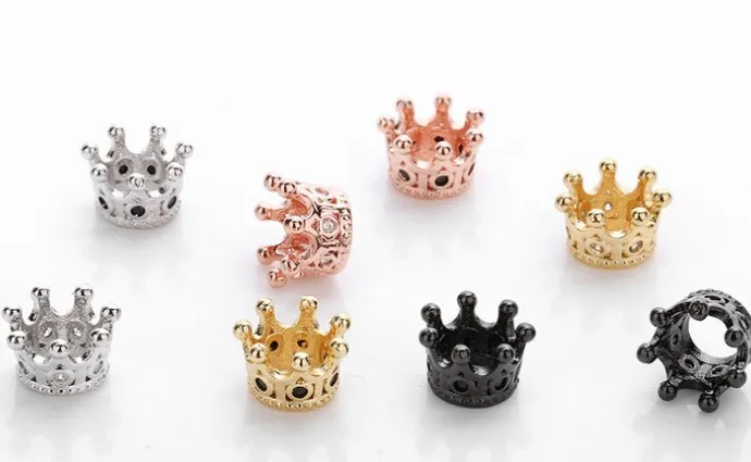 

10*7 мм Корона кристалл микро паве cz цирконий кубический цирконий бусины медь серебро золото черное покрытие аксессуары для браслета yfg23