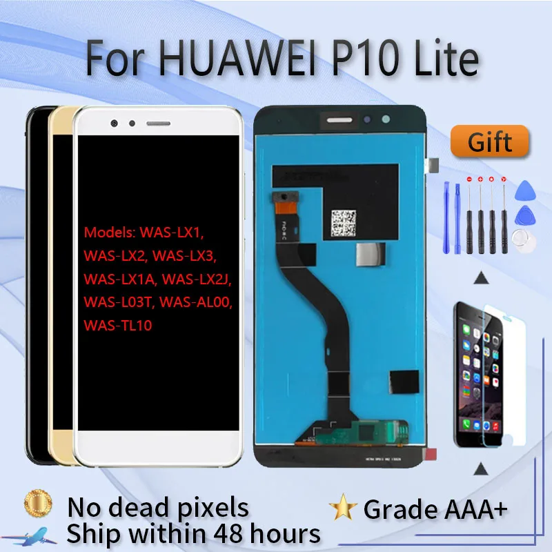 

Для HUAWEI P10 Lite WAS LX1 LX2 LX3 LX1A ЖК-экран в сборе с передним корпусом Сенсорное стекло оригинальный черный белый золотой синий розовый