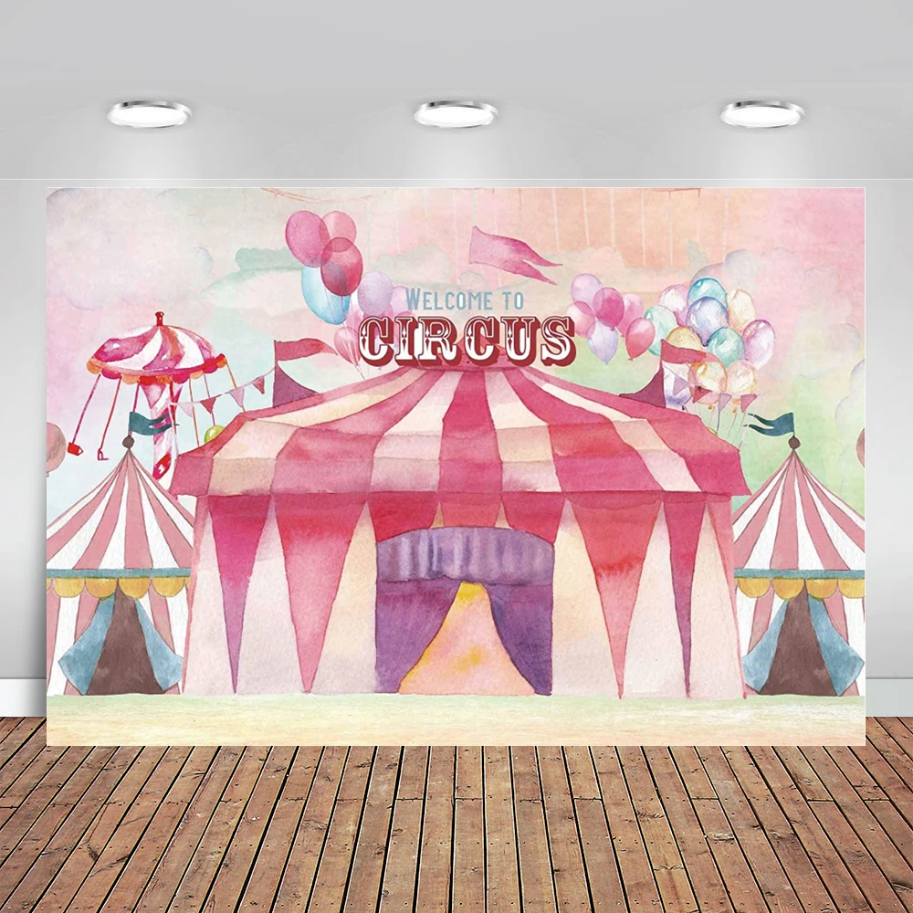 

Pink Circus Photography Backdrop Colorful Balloons Decoration Background Carnival Top Tent Baby Shower Kids 1st Birthday Party