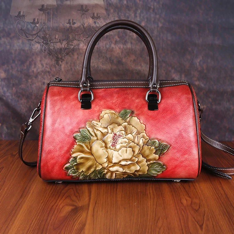 Женская сумка через плечо из натуральной кожи с цветочным принтом|Сумки ручками|