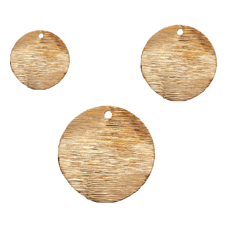 

Brushed brass single hole wavy round pendant DIY handmade materials jewelry charm jewelry accessories