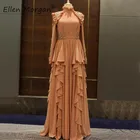 Женское шифоновое вечернее платье, элегантное винтажное кружевное платье с высоким воротником в мусульманском стиле, модель 2020